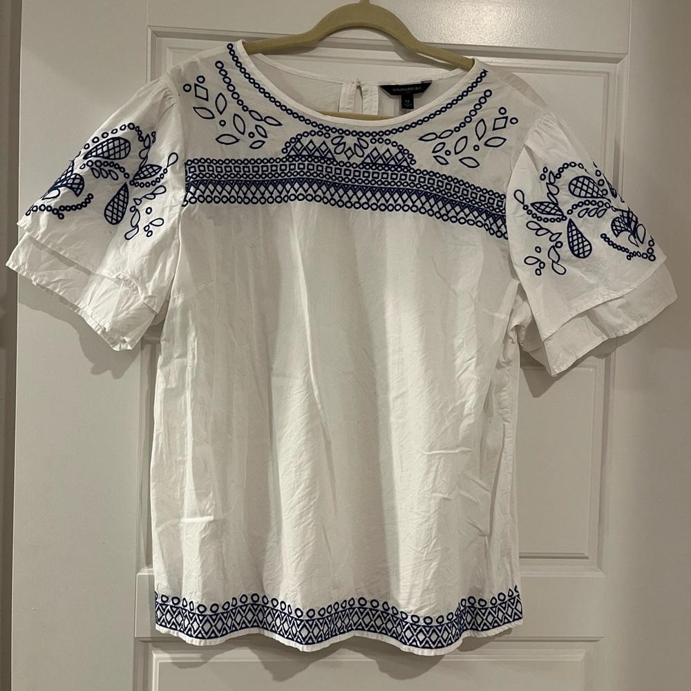 Banana Republic White Layered Sleeve Blouse